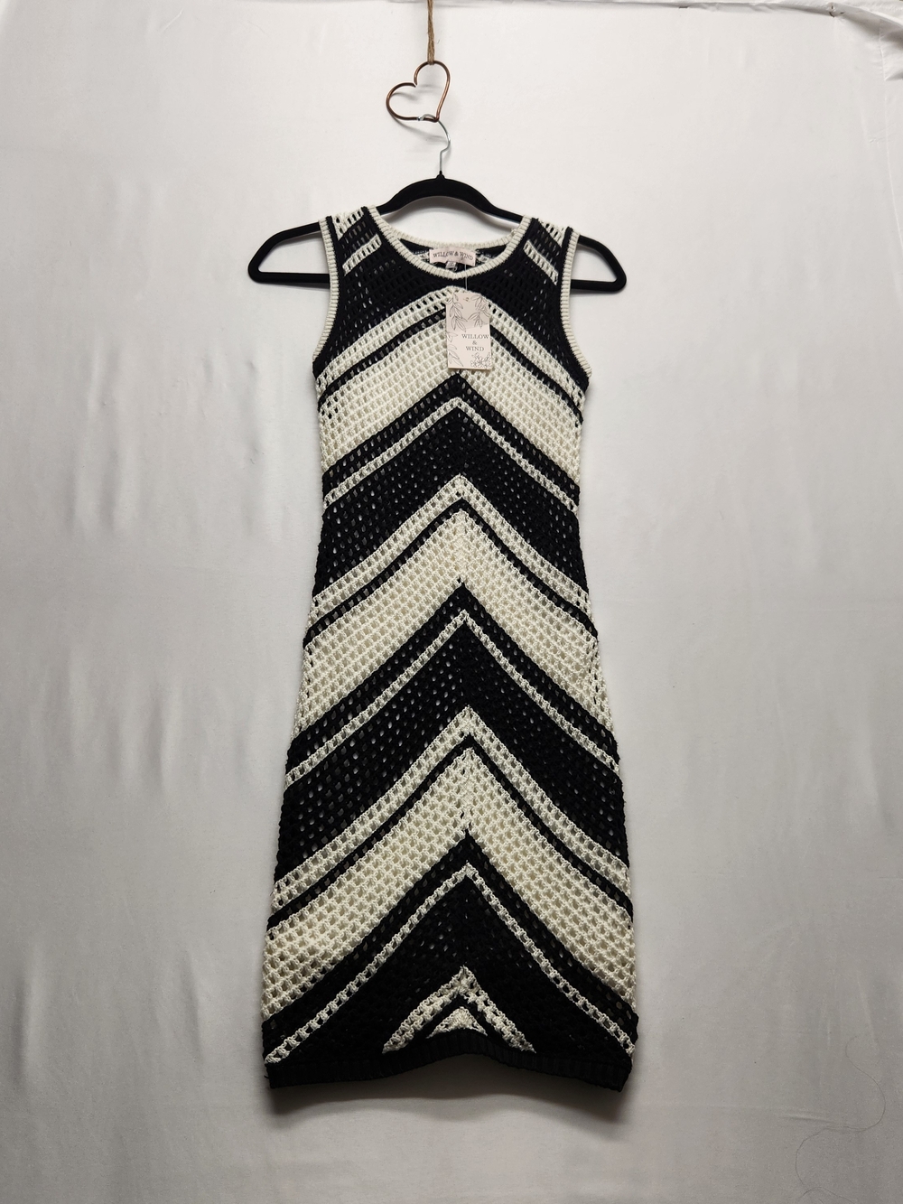 ⭐️NWT Willow & Wind Black White Chevron Crochet Midi Dress Size XS Small